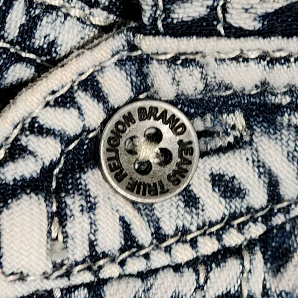 True Religion Mens Western Woven Shirt Short Sleeve Acid Wash Blue Denim Size S - Picture 6 of 12